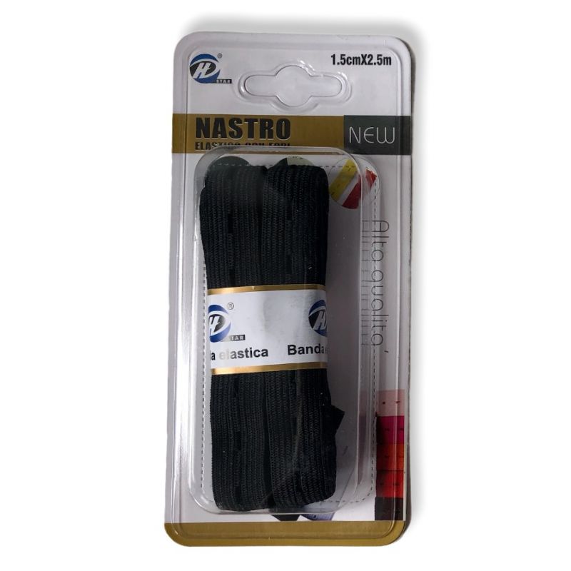 nastro elastico con fori 1,5cm x 2,5m, nero