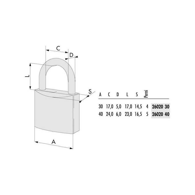 LUCCHETTO OTTONE mm 40 ARCO INOX        26020 CISA