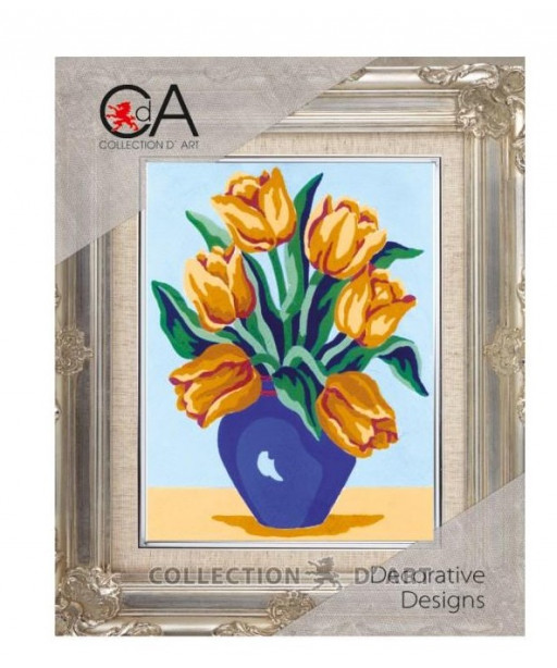 Kit Canovaccio Quadro Per Mezzo Punto cm Canovaccio 20x25-disegno 14x18 Soggetto Vaso Tulipani