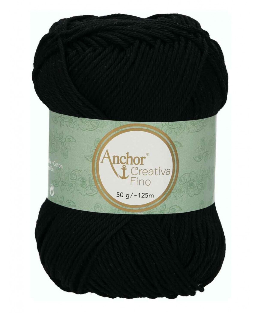 Gomitolo Cotone Anchor Creativa Fino 100%cotone 50gr, Nero  n°01332