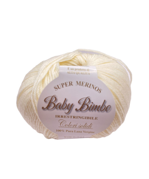 Filato Gomitolo lana Super Merinos Baby Bimbo 50g 200mt Colore Avorio n°12-Ferri Consigliati n°2,5/3,5