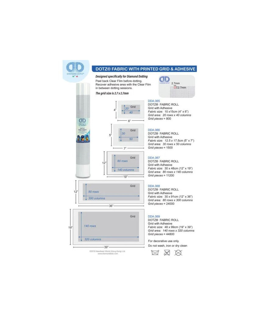 DOTZ® FABRIC ROLL Rotolo tela con griglia e adesivoTela con griglia stampata ed adesivo pronta per Dotting Freestyle di cm. 30 