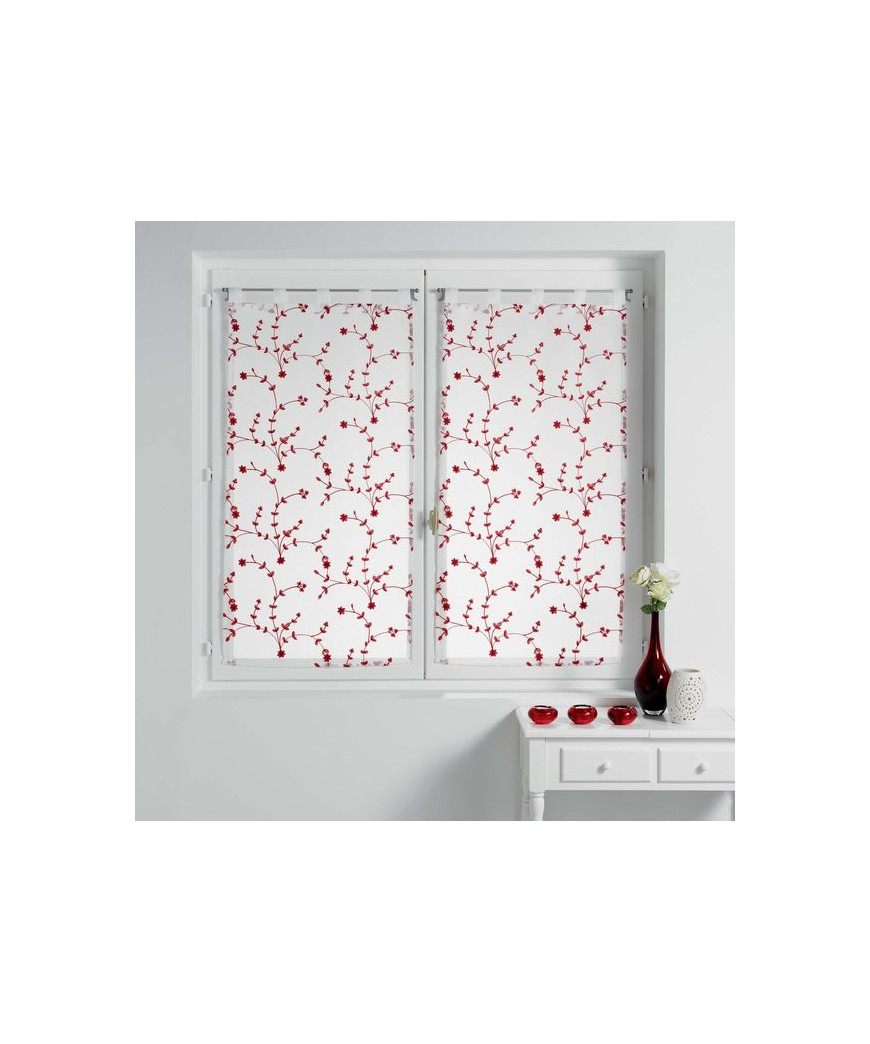 Coppia Pannello Tendine Con Passante a Torretta Misura 60x160 cm Bianco Fiori Rossi