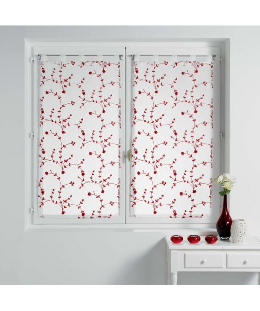 Coppia Pannello Tendine Con Passante a Torretta Misura 60x160 cm Bianco Fiori Rossi