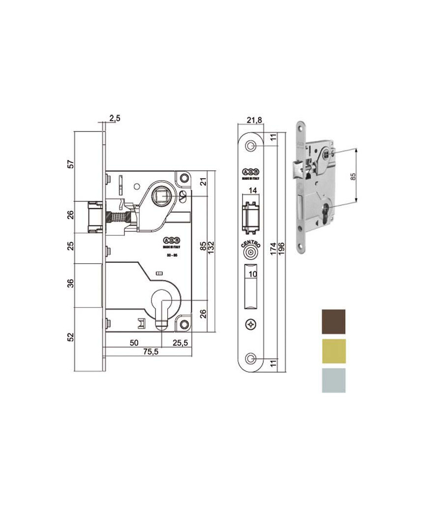 SERRATURA INF.LEGNO CENTRO E50 CROMO OP.  1024 AGB