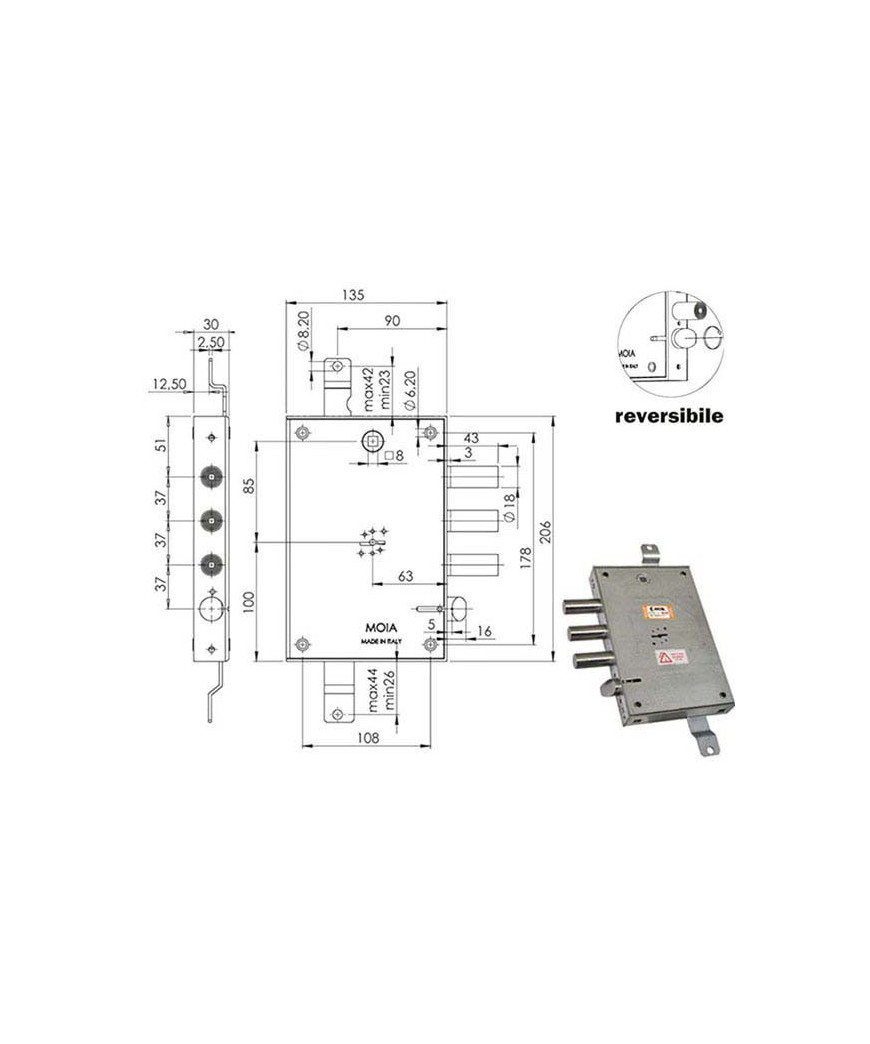 SERRATURA SIC.TRIPLICE DX DM E63      614/370 MOIA