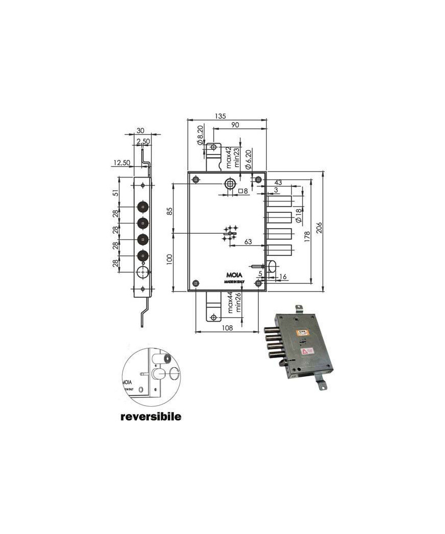 SERRATURA SIC.TRIPLICE DX DM E63      614/280 MOIA