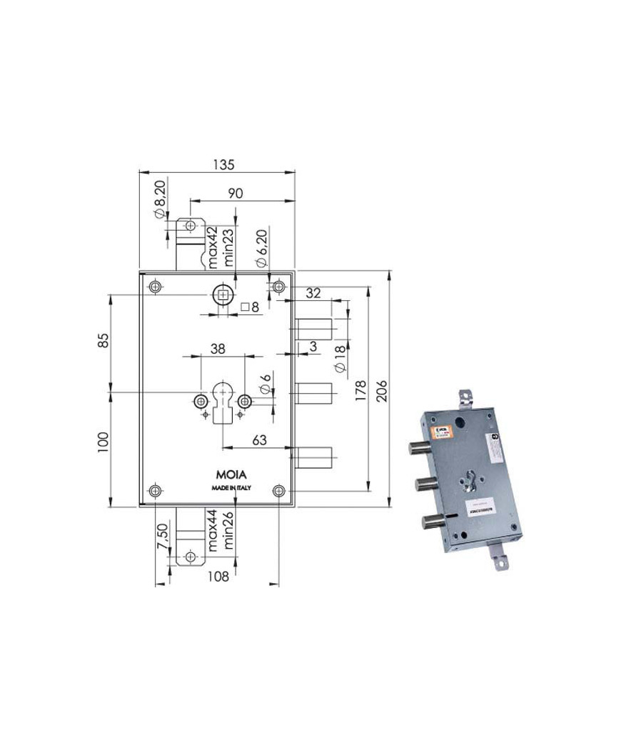 SERRATURA SIC.TRIPLICE CIL. E73       663/561 MOIA