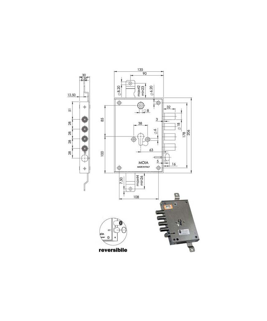 SERRATURA SIC.TRIPLICE CIL. E63       664/280 MOIA