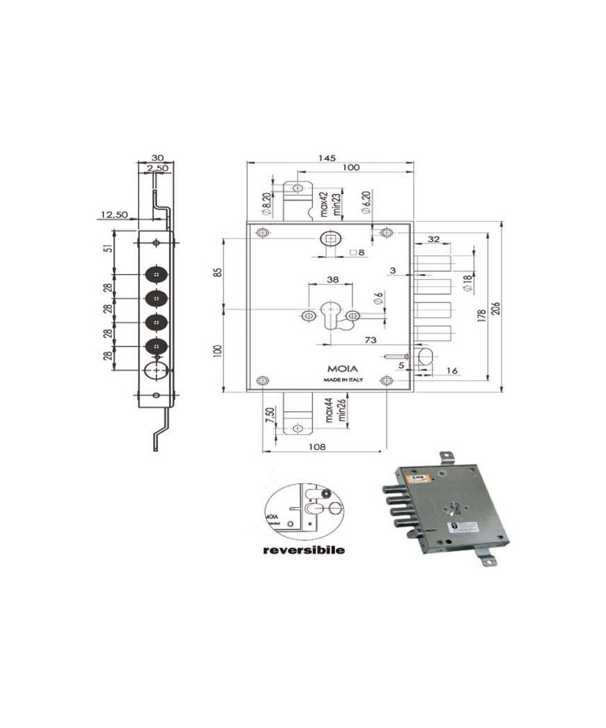 SERRATURA SIC.TRIPLICE CIL. E73       664/281 MOIA