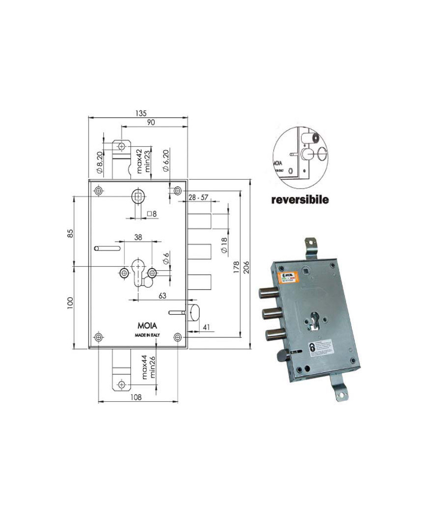 SERRATURA SIC.TRIPLICE CIL. E63       664/370 MOIA