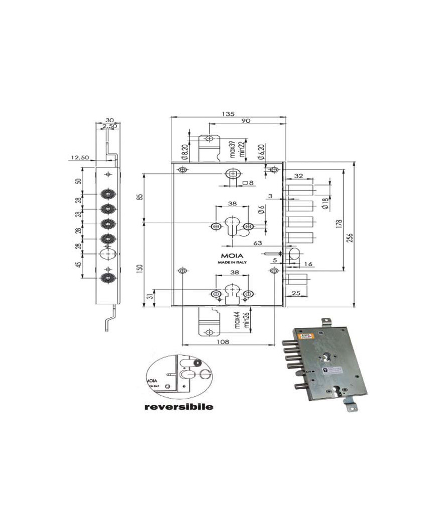 SERRATURA SIC.TRIPLICE CIL. E63      6654/280 MOIA