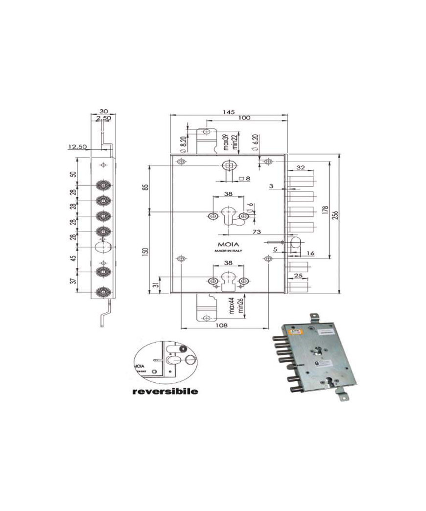 SERRATURA SIC.TRIPLICE CIL. E73      6654/281 MOIA