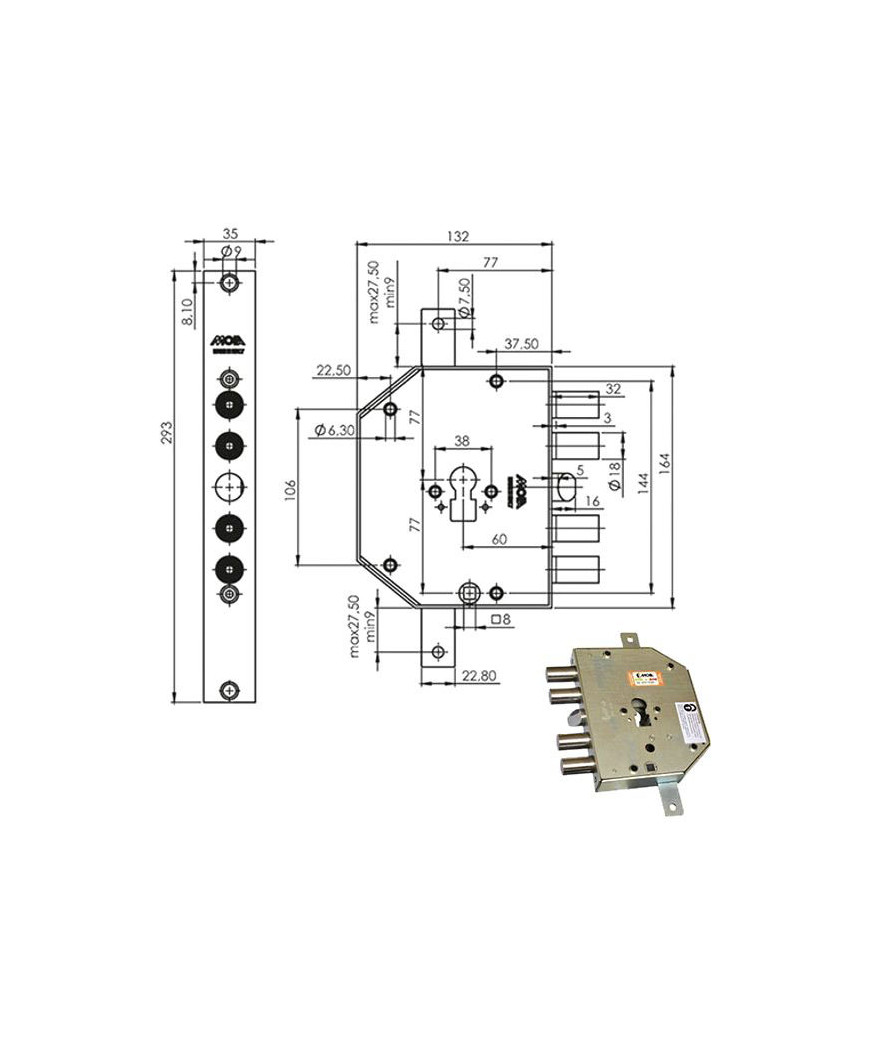 SERRATURA SIC.TRIPLICE DX CIL. E60   CP954DFB MOIA