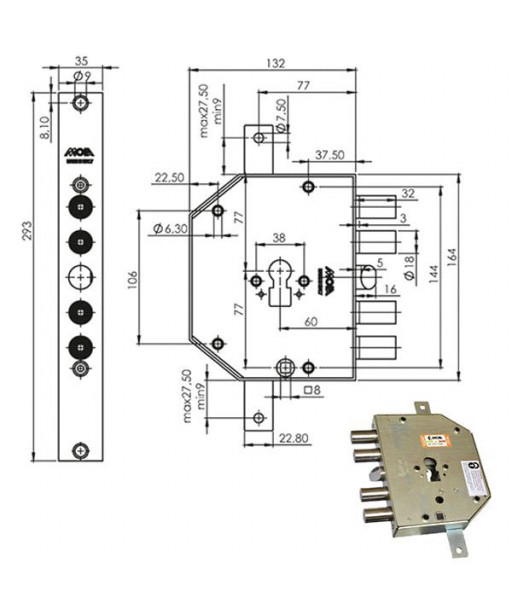 SERRATURA SIC.TRIPLICE DX CIL. E60   CP954DFB MOIA