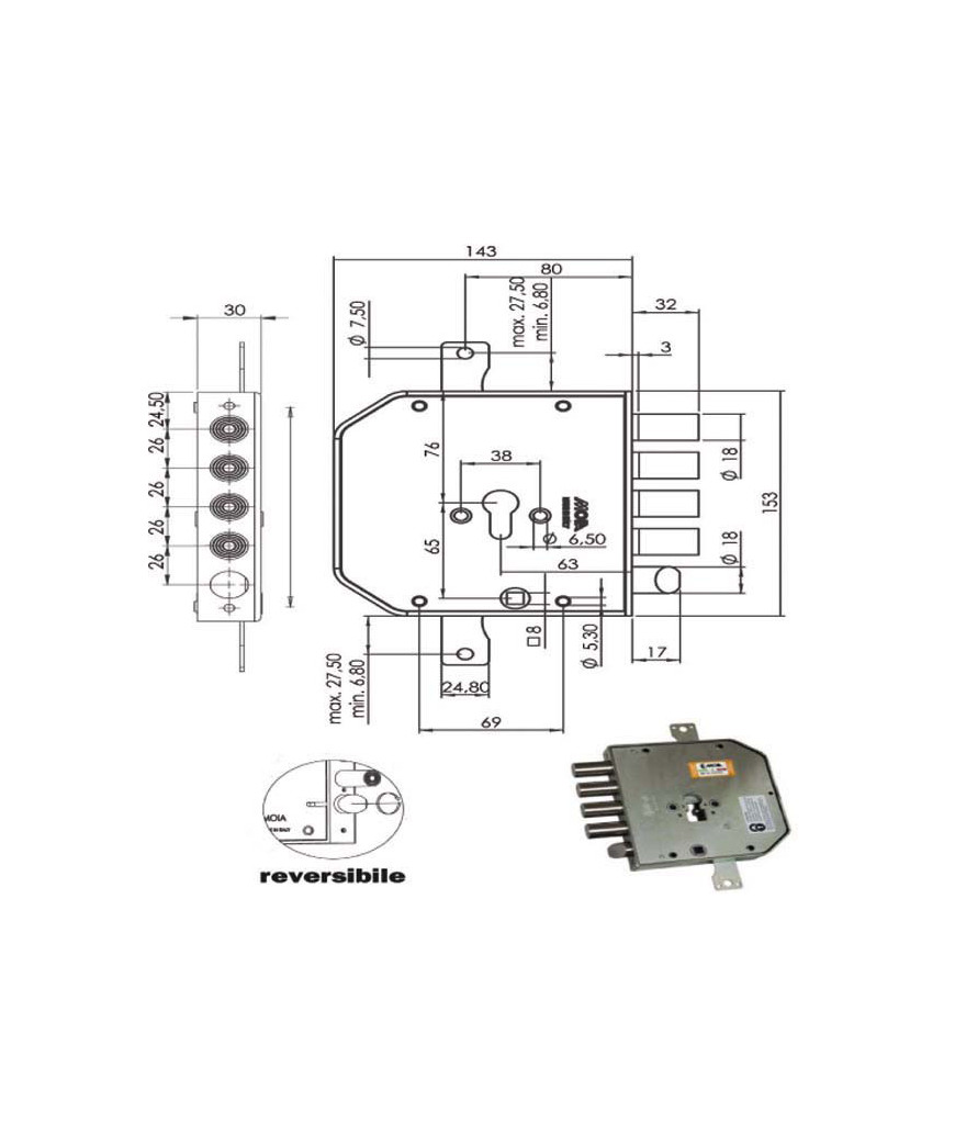 SERRATURA SIC.TRIPLICE DX CIL. E63      AP954 MOIA