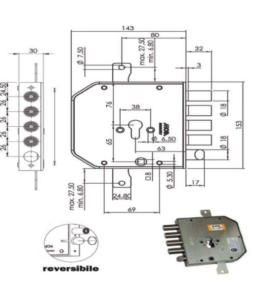 SERRATURA SIC.TRIPLICE DX CIL. E63      AP954 MOIA