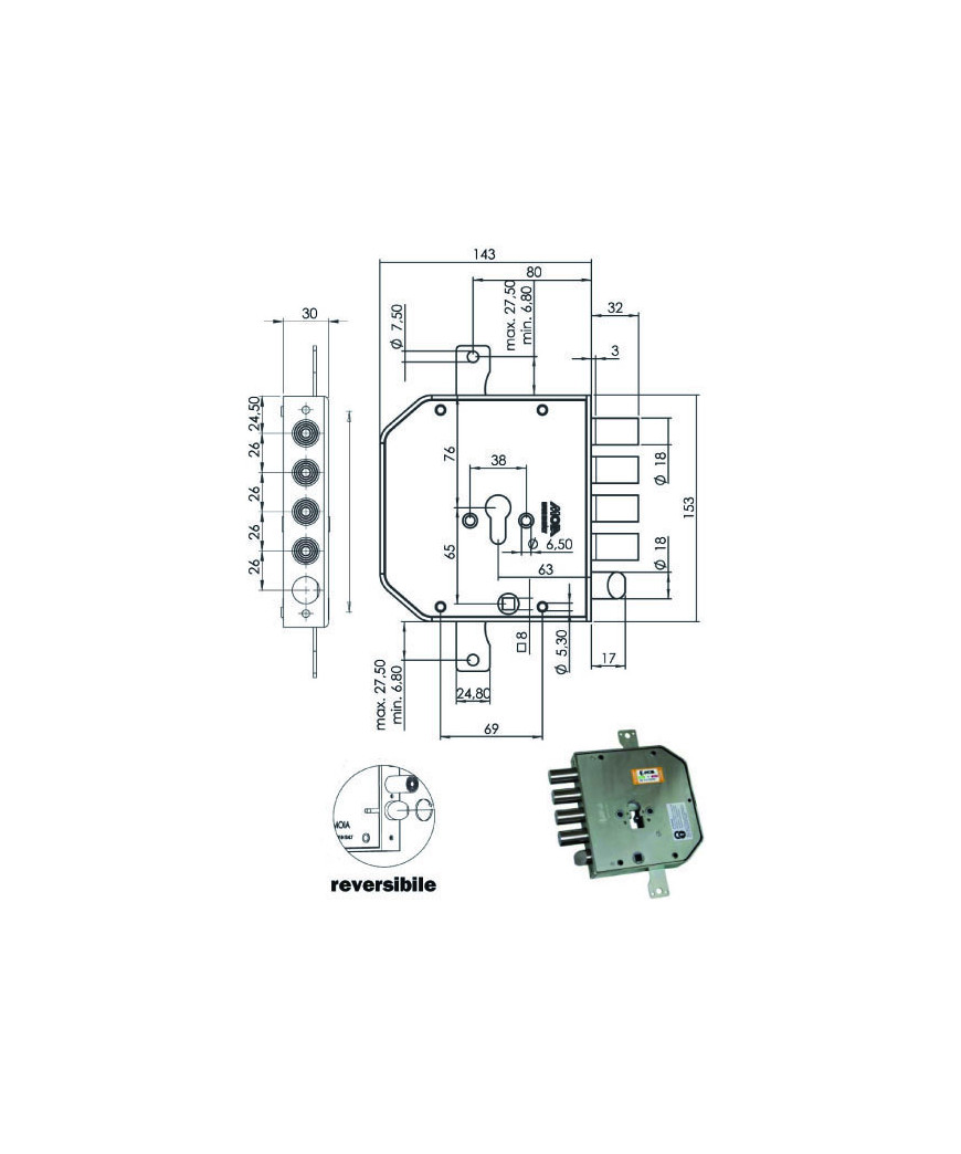 SERRATURA SIC.TRIPLICE DX CIL. E63    AP954+9 MOIA