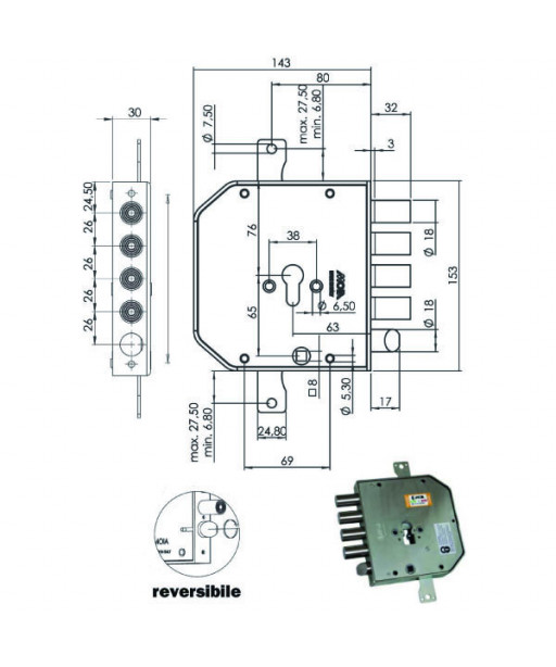 SERRATURA SIC.TRIPLICE DX CIL. E63    AP954+9 MOIA