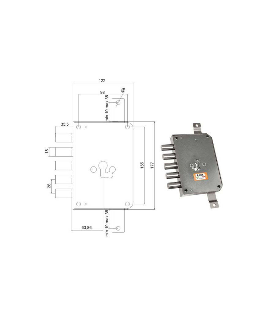 SERRATURA SIC.TRIPLICE CIL. E63    RCE663/280 MOIA