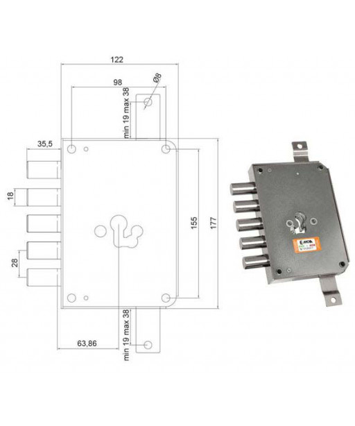 SERRATURA SIC.TRIPLICE CIL. E63    RCE663/280 MOIA