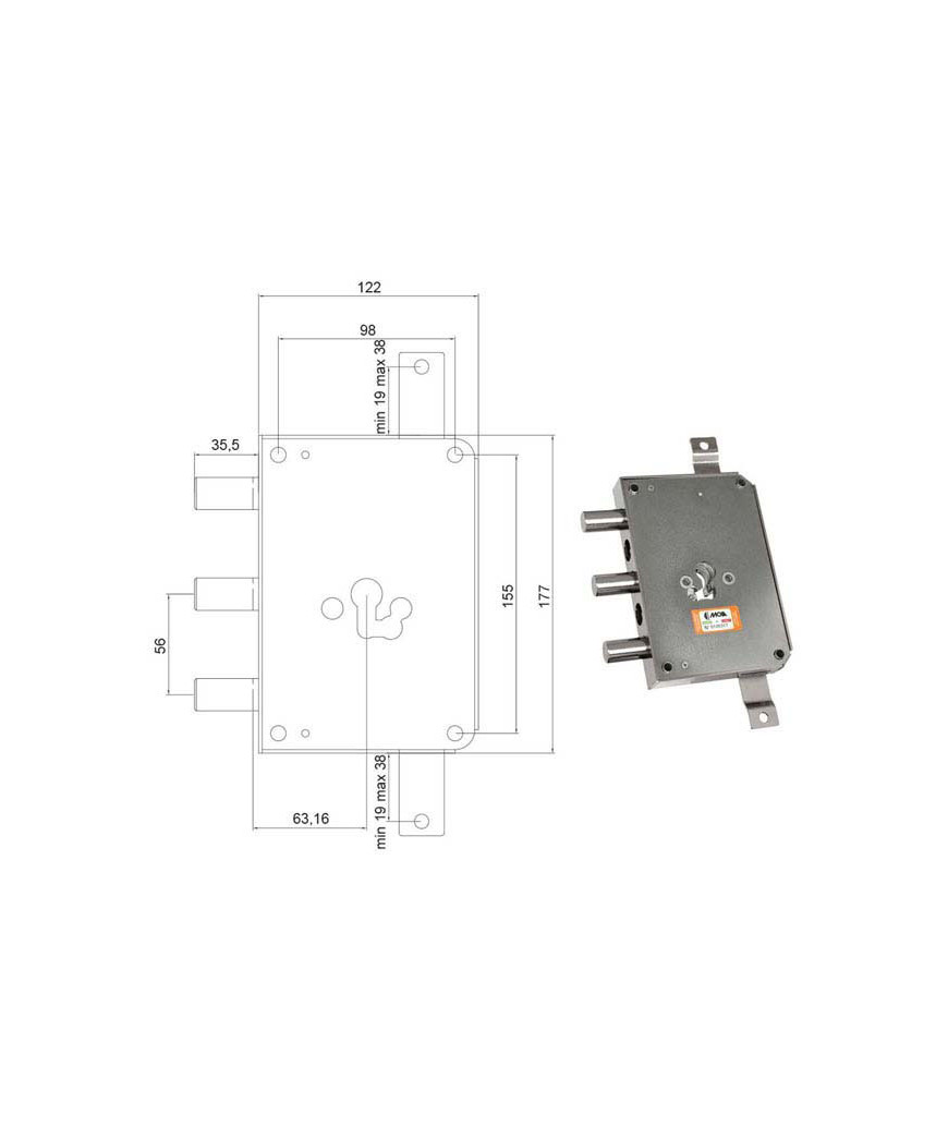 SERRATURA SIC.TRIPLICE CIL. E63    RCE663/560 MOIA