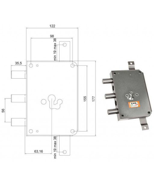 SERRATURA SIC.TRIPLICE CIL. E63    RCE663/560 MOIA