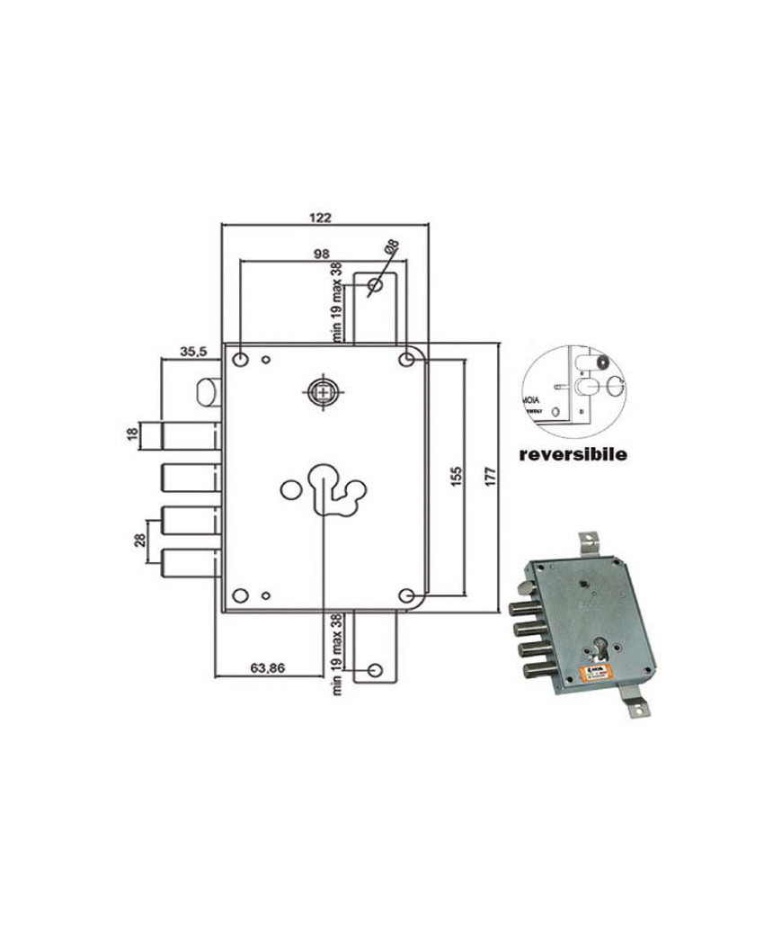 SERRATURA SIC.TRIPLICE CIL. E63    RCE664/280 MOIA