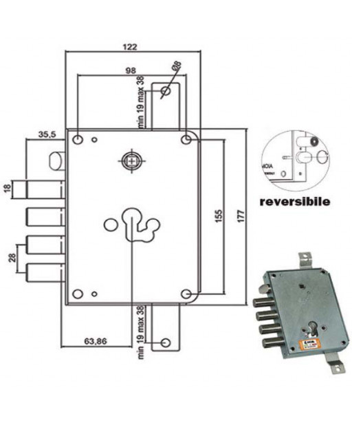 SERRATURA SIC.TRIPLICE CIL. E63    RCE664/280 MOIA