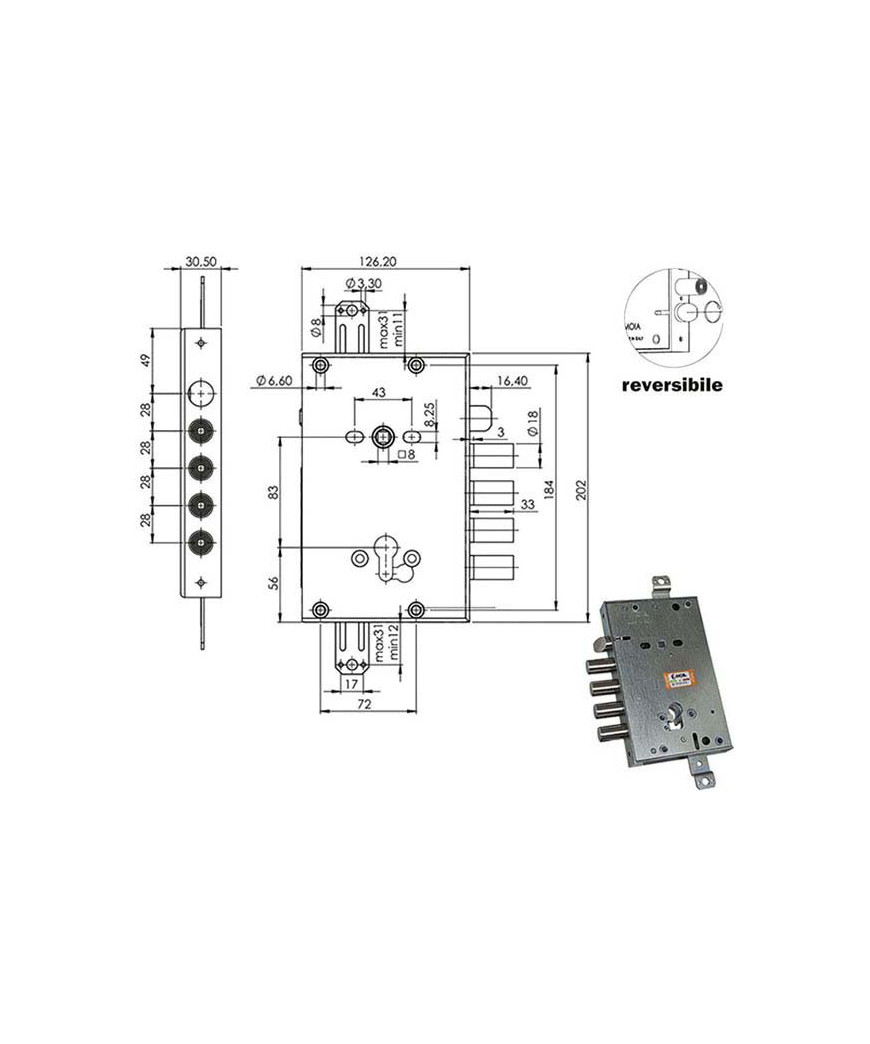 SERRATURA SIC.TRIPLICE CIL. E63    RCI664/280 MOIA