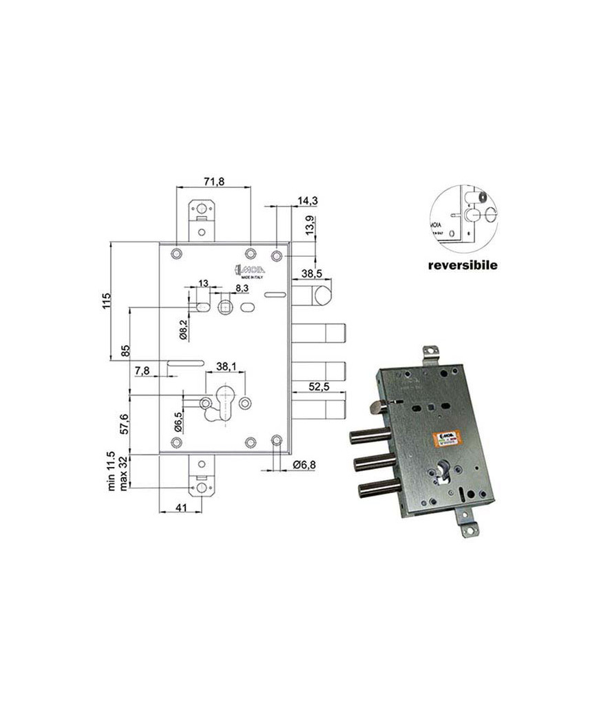 SERRATURA SIC.TRIPLICE CIL. E63 RCI664+21/380 MOIA