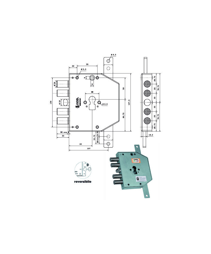 SERRATURA SIC.TRIPLICE DX CIL. E63 RCO654/250 MOIA