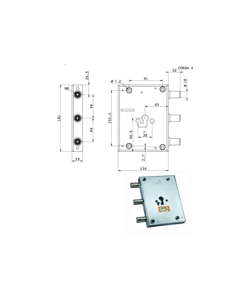 SERRATURA SIC.TRIPLICE CIL. E63    RFI661/640 MOIA