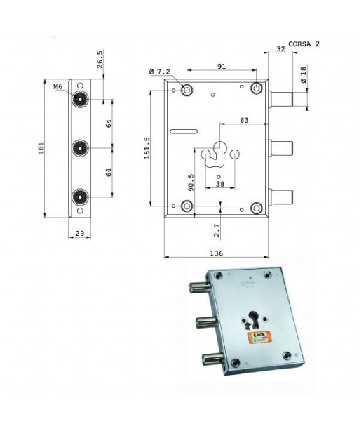 SERRATURA SIC.TRIPLICE CIL. E63    RFI661/640 MOIA