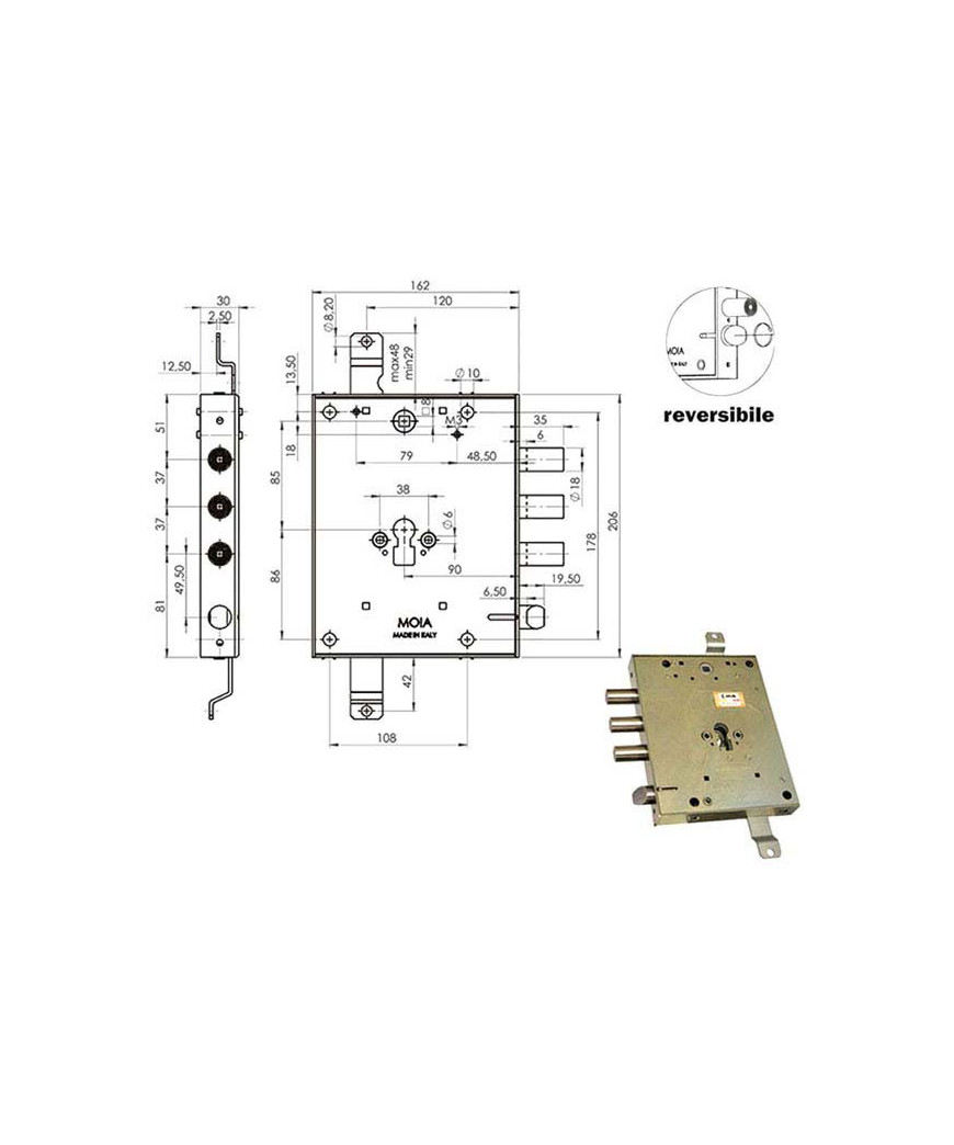 SERRATURA SIC.TRIPLICE DX CIL.E89 RMGA664/373 MOIA