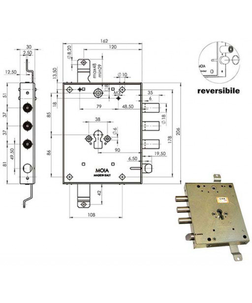 SERRATURA SIC.TRIPLICE DX CIL.E89 RMGA664/373 MOIA