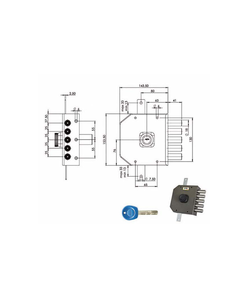 SERRATURA SIC.TRIPLICE DX POMPA         JM423 MOIA