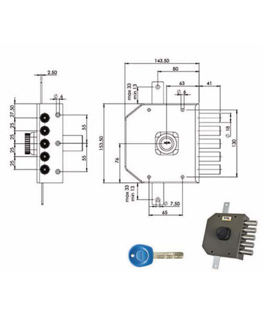 SERRATURA SIC.TRIPLICE DX POMPA         JM423 MOIA