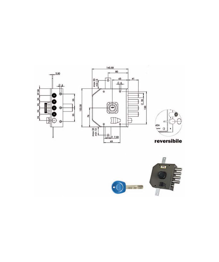 SERRATURA SIC.TRIPLICE DX POMPA         JM424 MOIA