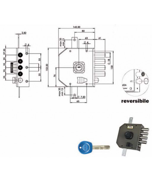 SERRATURA SIC.TRIPLICE DX POMPA         JM424 MOIA