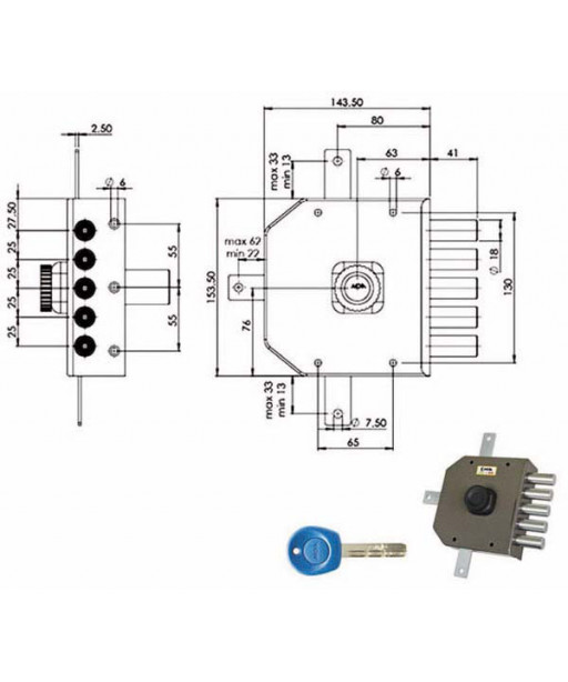 SERRATURA SIC.QUINTUPL.DX POMPA         JM425 MOIA