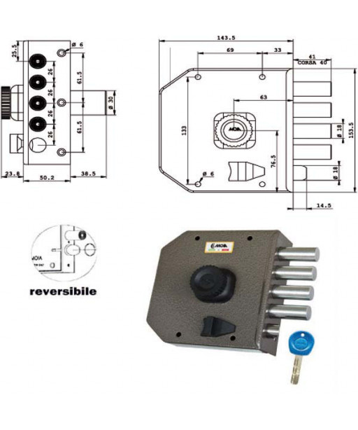 SERRATURA SIC.SEMPLICE DX POMPA         JA422 MOIA