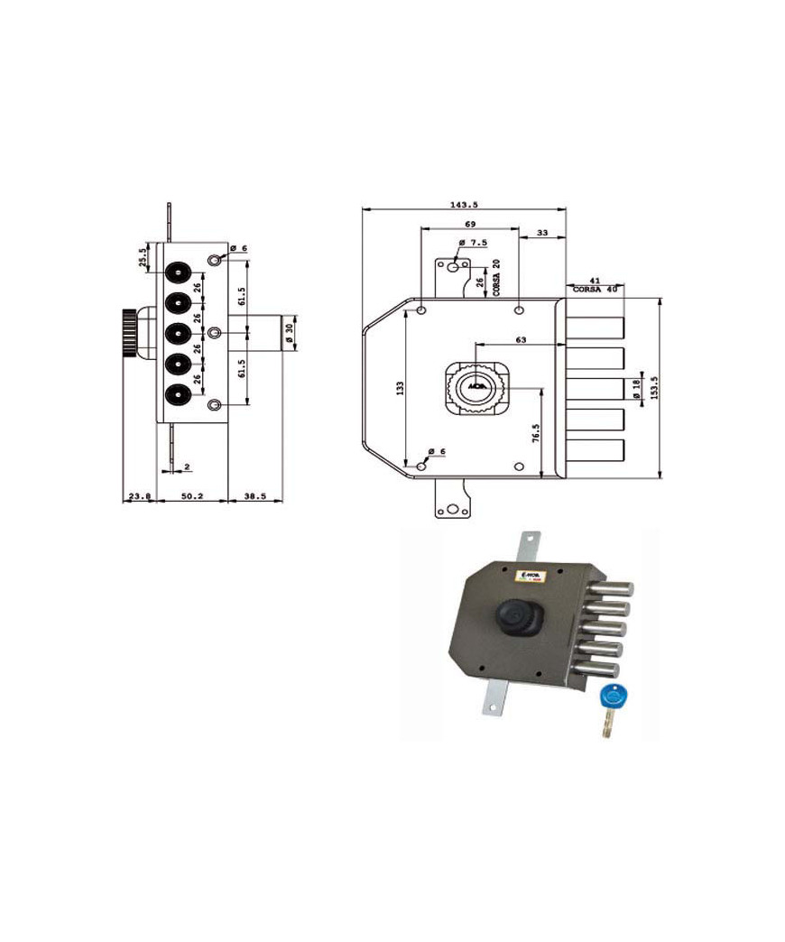 SERRATURA SIC.TRIPLICE DX POMPA         JA423 MOIA