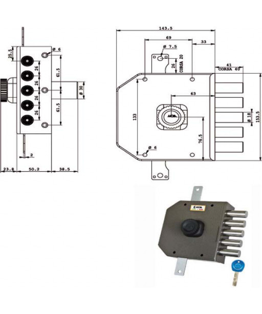 SERRATURA SIC.TRIPLICE DX POMPA         JA423 MOIA