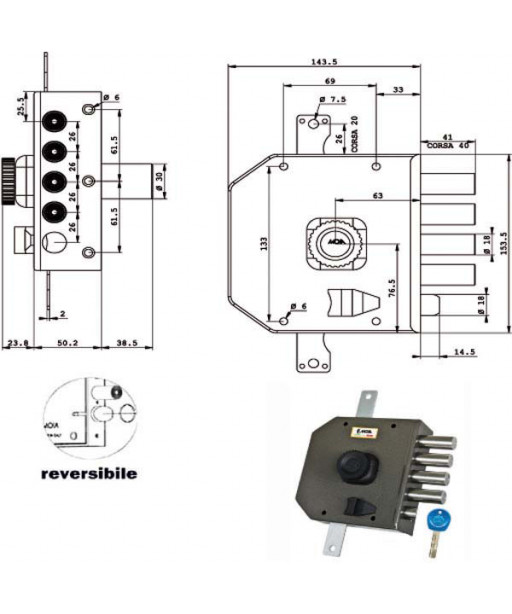 SERRATURA SIC.TRIPLICE DX POMPA         JA424 MOIA