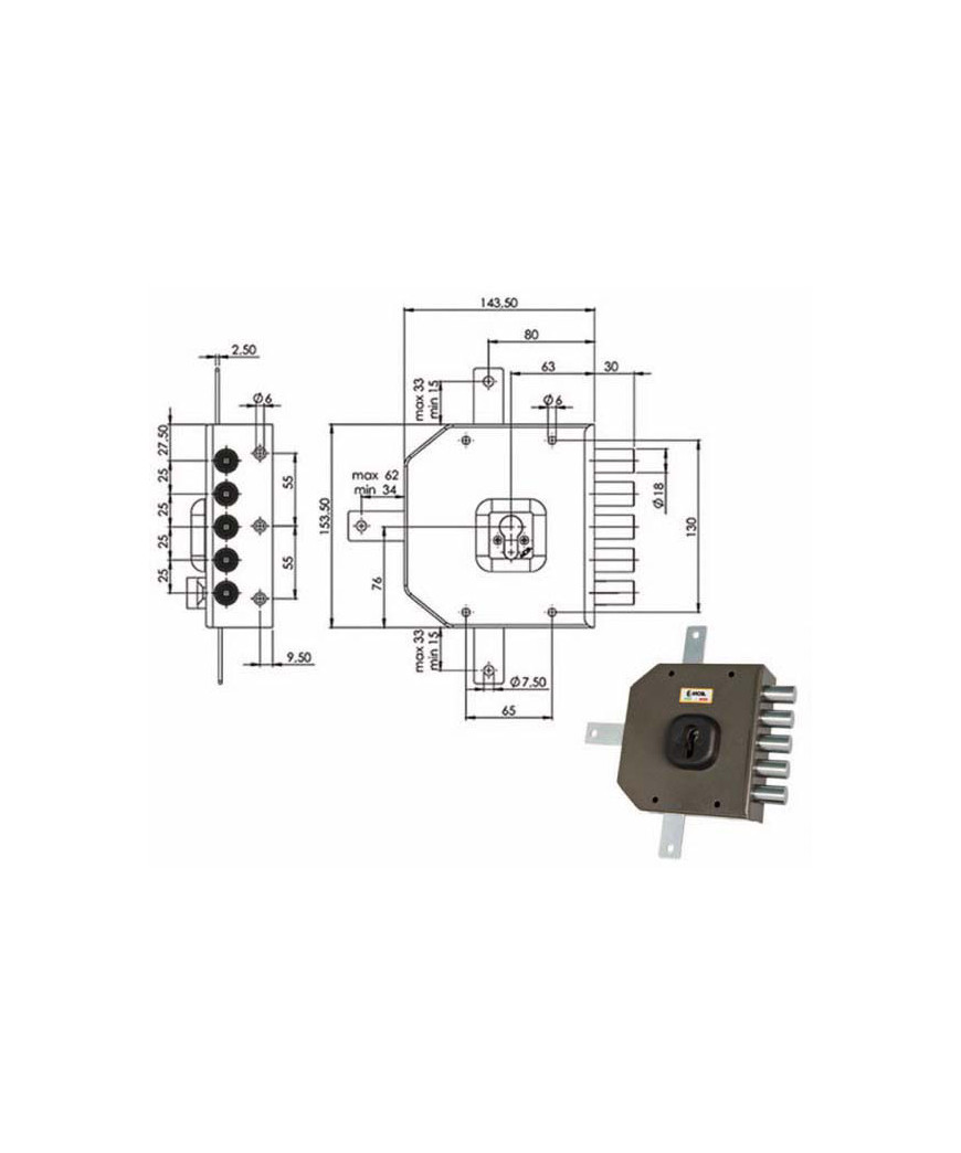 SERRATURA SIC.QUINTUPL.DX CIL.           G455 MOIA