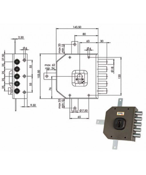 SERRATURA SIC.QUINTUPL.DX CIL.           G455 MOIA