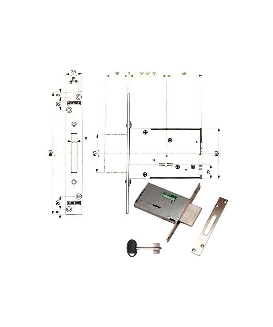 SERRATURA INFILARE FERRO DM E50      40701 MOTTURA