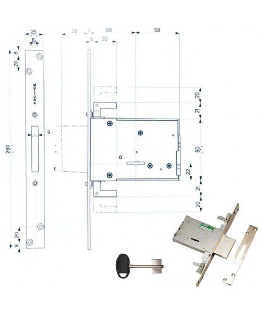 SERRATURA INFILARE FERRO TRIPLICE    40705 MOTTURA