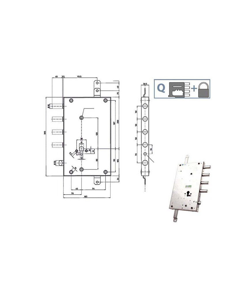 SERRATURA SIC.TRIPLICE DX SCR  70    85461 MOTTURA